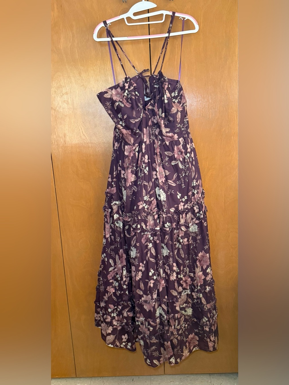 Torrid Festi Purple Floral Tiered Maxi Dress with Spaghetti Straps